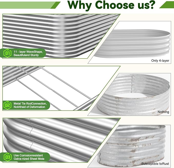 3 Pack Tall 4x2FT Corrugated Galvanized Steel Raised Garden Bed Outdoor, Metal Above Ground Garden Bed for Vegetables and Flowers, Raised Beds for Gardening