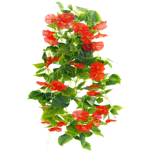 FERIAL Artificial Vines 15Feet Silk Flower Garland for Outdoors Red Morning Glory Vine Artificial Flowers Hanging Plants Garland Fake Green Plant 2Pcs for Wall Fence Indoor Wedding Banquet Decor