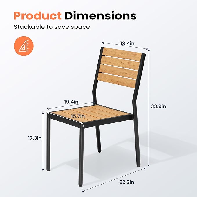 Pellebant Stackable Outdoor Dining Chairs Set of 2, Aluminum Patio Chairs with Armless, All-Weather for Garden, Lawn, Deck, Porch and Yard, Brown