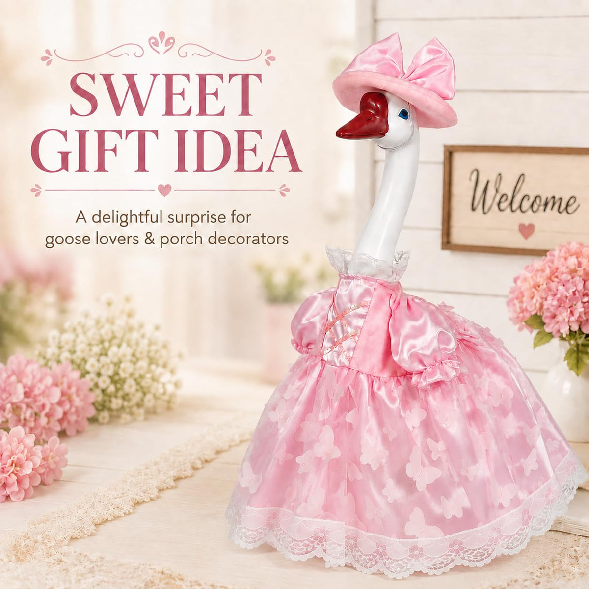 ViQuHaT Princess Goose Garden Statue with Pink Dress, Cute Outdoor Decor