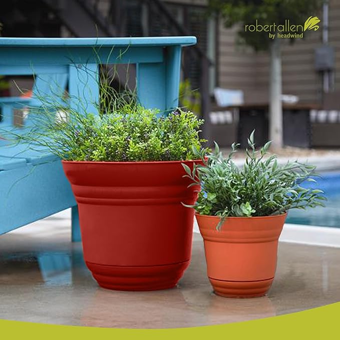 Headwind Traverse Planters – 12" 2 Pack Plastic Plant Pot in Tango Orange - Indoor & Outdoor Pots for Plants with Drainage - Decorative Plant Pot, Flower Pots Outdoor for Garden by Robert Allen