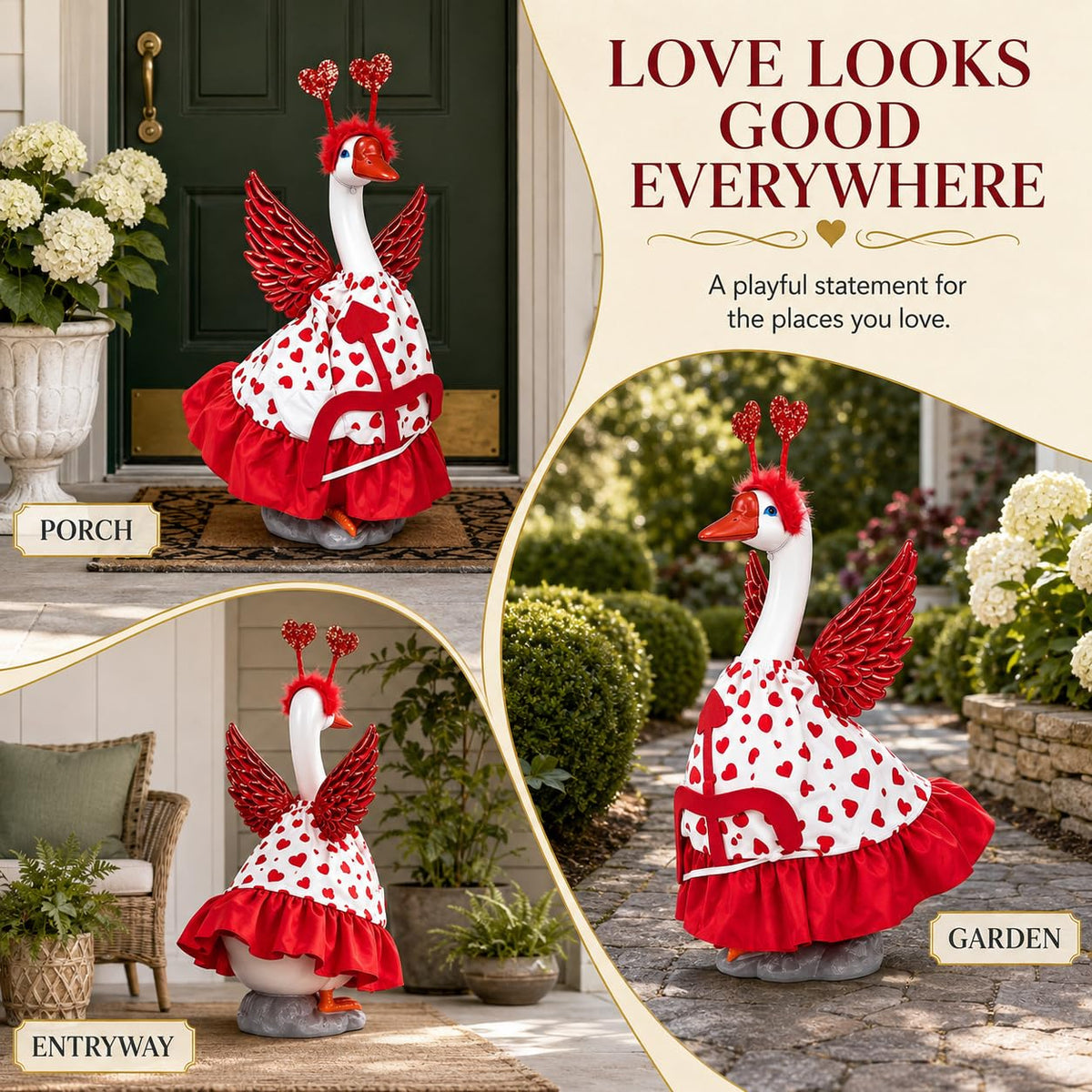 Garden Goose Statue with Angel Wings,Cute Outdoor Resin Garden Goose Decor