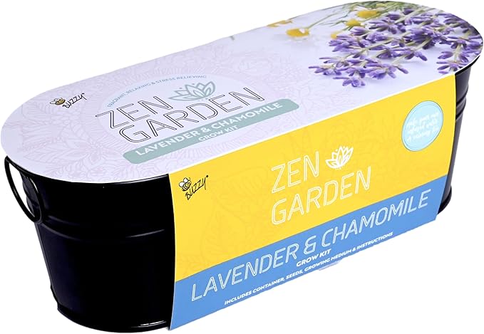 Buzzy Seeds Chamomile Lavender Seed Grow Kit, Wellness Inspired Mini Garden Windowsill Planter, Indoor Herb and Flower Starter Set, Gardening Gift for Her, Birthday Present for Gardeners
