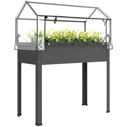 Outsunny Raised Garden Bed with Flip-Up Cover, 39.4"x18.9"x48.8", Dark Gray