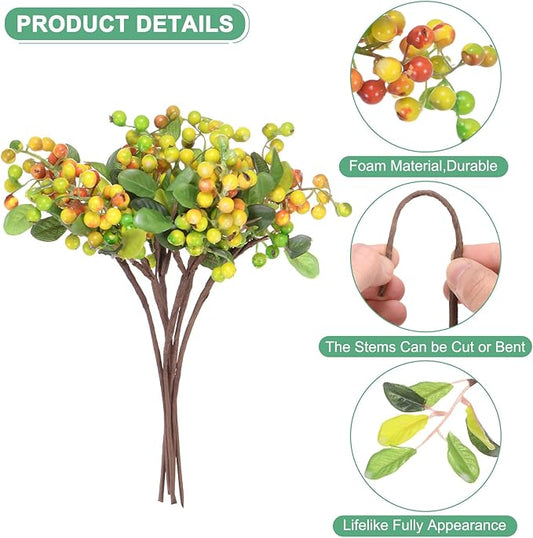 6-Pack Artificial Berry, 9.8 Inch Faux Holly Berry Foam Faux Frosted Berries with Stems for Home/Wedding/Christmas/DIY/Party/Garden/Office [Yellow]