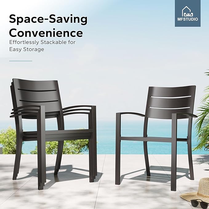 MFSTUDIO Patio Dining Chairs Set of 2, Stackable Metal Outdoor Chairs Set, Outdoor Furniture Dining Chairs for Bistro Balcony Deck Yard