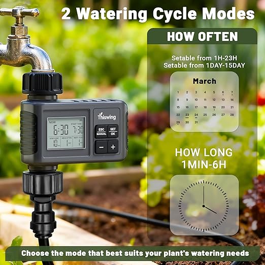 360° Adjustable Drip Irrigation System - 50FT Garden Watering Atomizing System with 16 Nozzles & Water Timer, Greenhouse Accessories for Yard, Lawn, Plants, Garden, 5/16 inches Hose