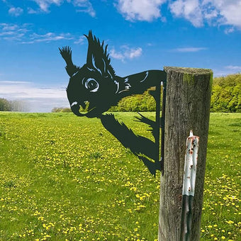 AOOLVY Farm Peeping Mouse Metal Art Outdoor Decor Garden Yard Decoration