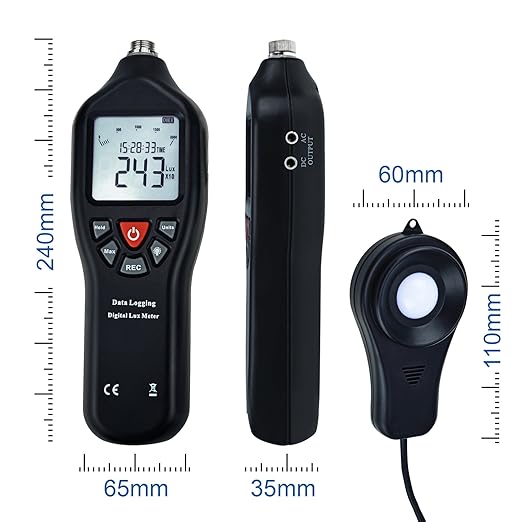 Digital Light Lux Meter with Data Logging FunctionMeasurement Range 0 to 200,000 Lux Auto Ranging Instrument Detachable sensors Used in The Home, Light Pollution Outdoors (Lux Meter w/Data Logging)