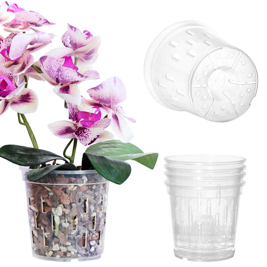 TRUEDAYS Orchid Pot with Saucers, 4 Pack 4 Inch Plant Pot with Drainage