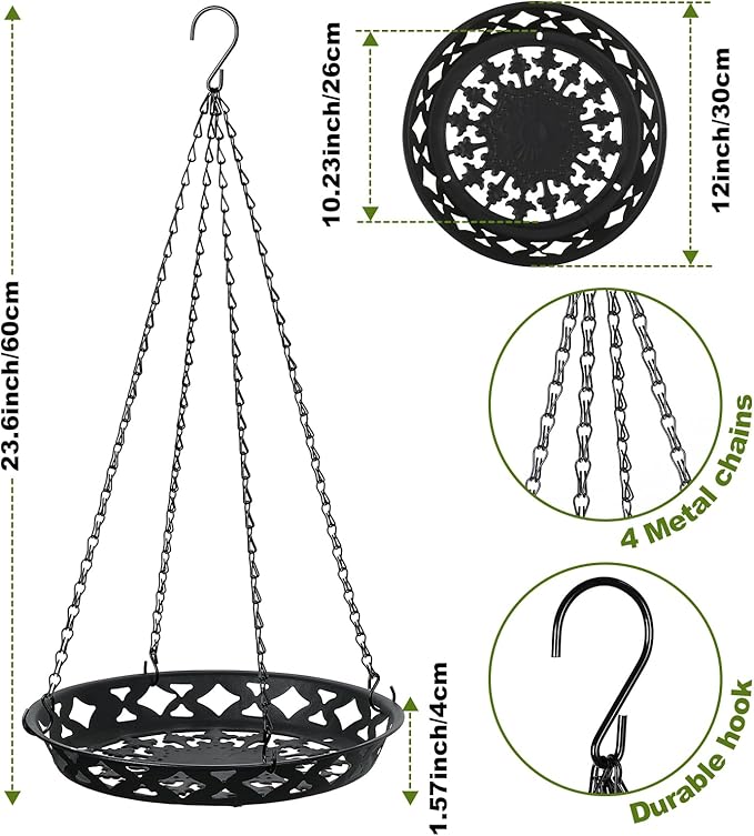Enhon 3 Pack Plant Hanger, 12 Inch Metal Hanging Planter for Indoor Outdoor Plants, Classy Glossy Black Decorative Hanging Plant Shelf for Window Wall Ceiling Home Decor