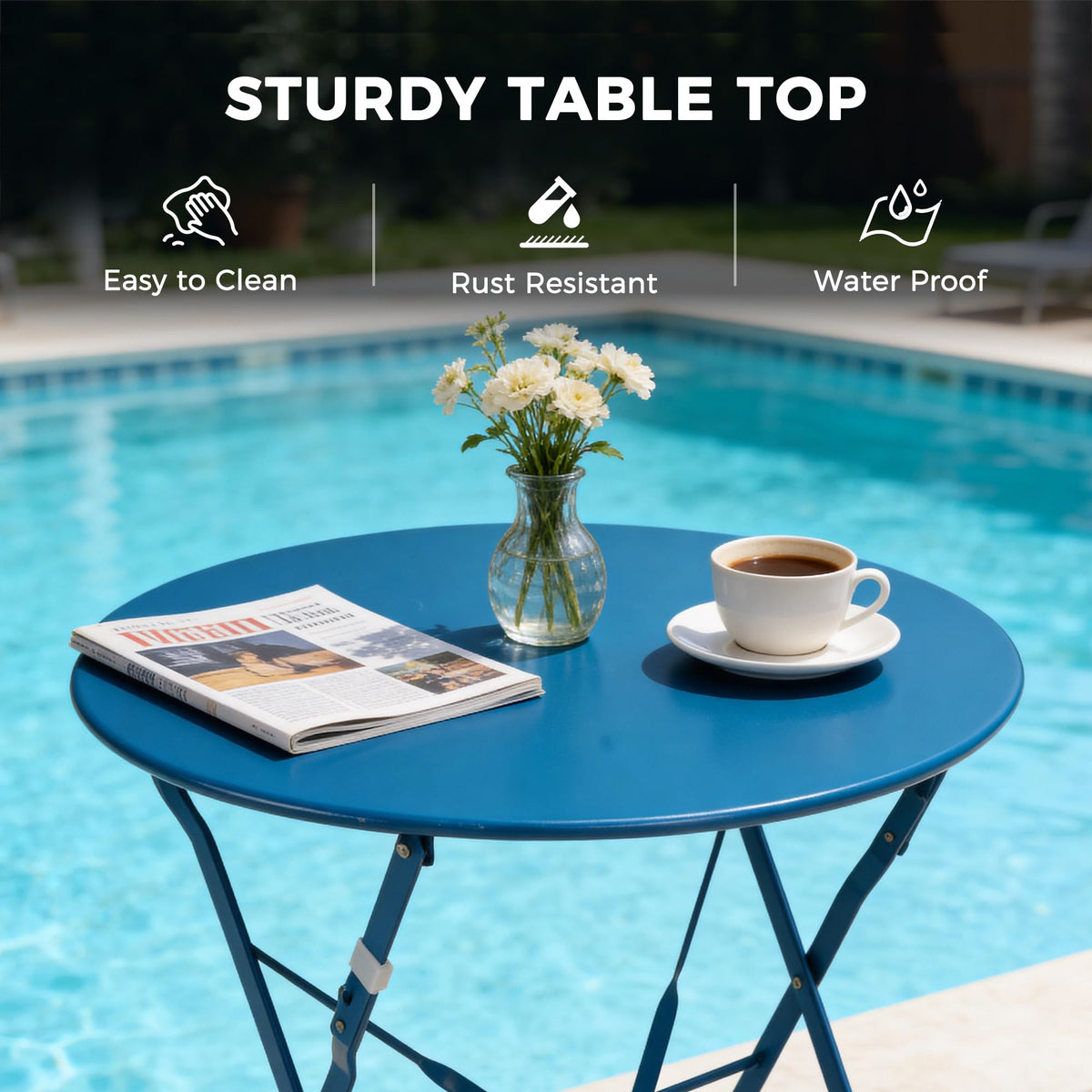 Grand patio 3-Piece Folding Patio Bistro Set Outdoor Porch, Peacock Blue
