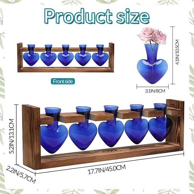 Plant Terrarium Hanging Propagation Stations Gift for Women Air Plants Holder with Wooden Stand Heart Glass
