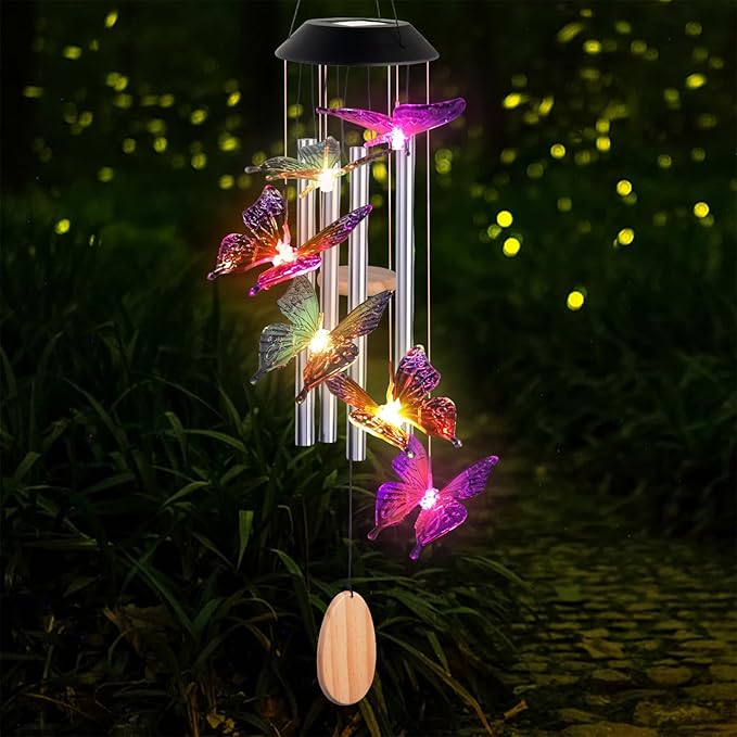Butterfly Decorative Mobiles Gifts, Solar Butterfly Wind Chimes, Gifts for Mom, Women, Grandma, Garden Courtyard Lawn Decor, Thanksgiving Gift