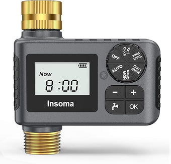 Insoma Water Timer for Garden Hose with Brass Inlet & Outlet, Hose Timer with AUTO/Manual/Rain Delay Mode, Outdoor Sprinkler Timers for Automatic Drip Irrigation System Yard Lawn Watering, 1 Outlet