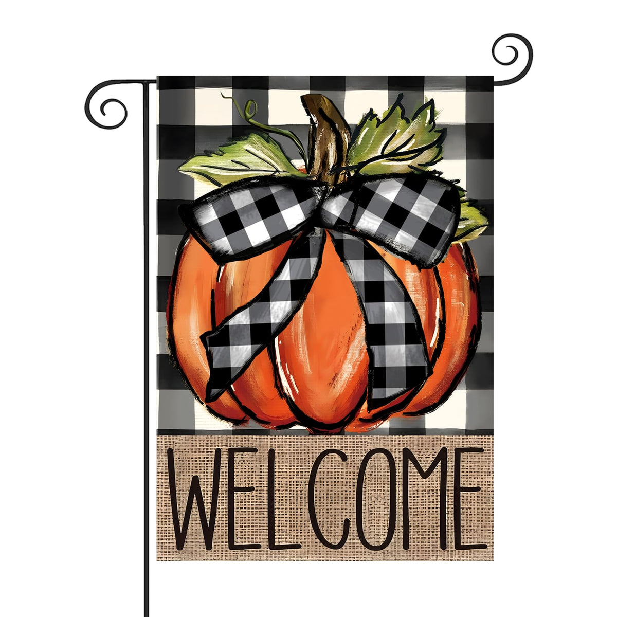 Fall Garden Flags for Outside 12x18 | Garden Flag Pumpkin Buffalo Plaid