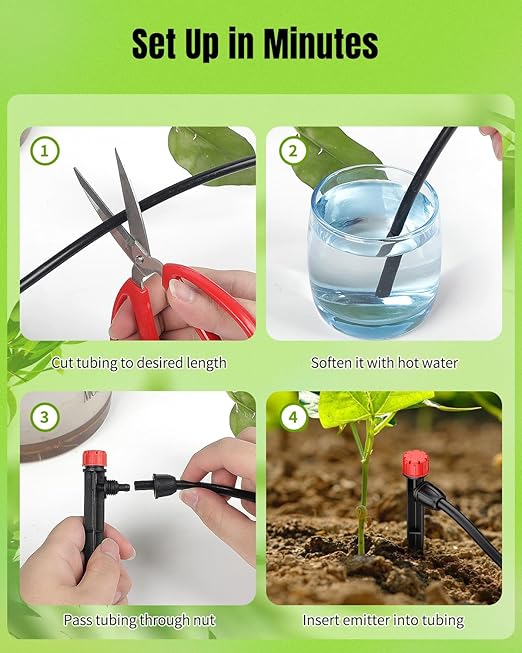 Pawfly 60 Pcs Drip Irrigation Emitters for Plants Watering System, Garden Sprinkler Heads Drippers with Adjustable 360 Degree Water Flow, Drip Emitters for 1/4" Drip Irrigation Tubing