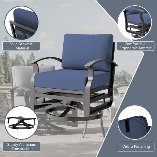 RTDTD 1 Piece Aluminum Swivel Rocking Chair Set, Outdoor Patio Swivel Gliders Chair with 5.1" Thick Seat Cushions, Conversation Furniture Set Suitable for Patio, Lawn, Outdoor, Back Garden(Dark Blue)