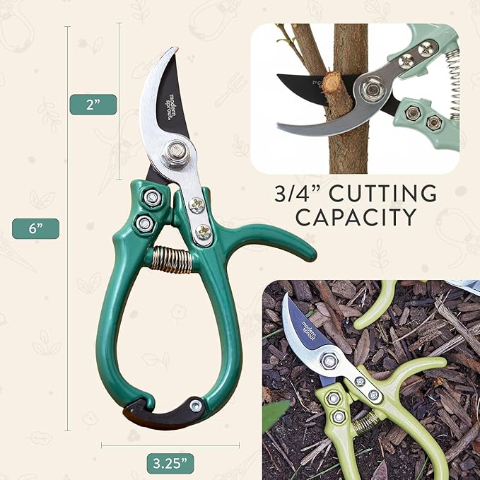 Modern Sprout Hand Pruners - Lightweight Pruning Shears W/Easy Lock- Gardening Scissors - Bypass Sharp Carbon Steel Blade - Rust Resistant - Garden Tools - Reusable Holster - Ocean