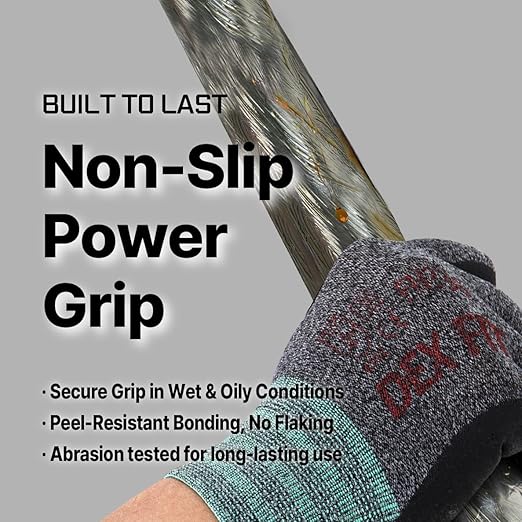 DEX FIT Nitrile Work Gloves FN330, 12 Pairs, 3D-Comfort Stretchy Fit, Firm Grip, Thin & Lightweight, Touch-Screen Compatible, Durable, Breathable & Cool, Machine Washable; Black Grey L (9)
