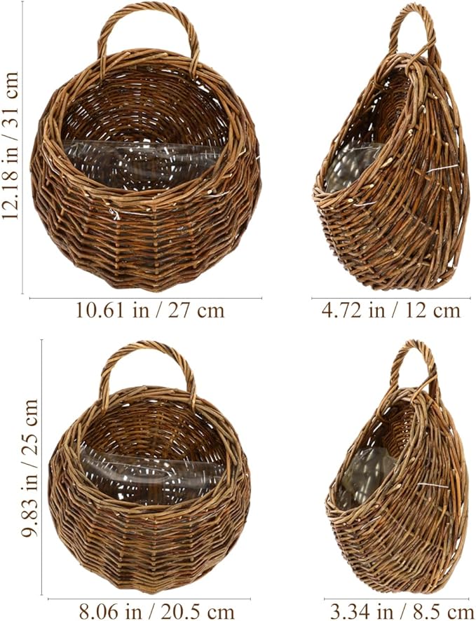 Yardwe 2Pcs Woven Hanging Basket Hanging Planter, Basket for Plant, Woven Storage Flower for Front Door, Home, Garden