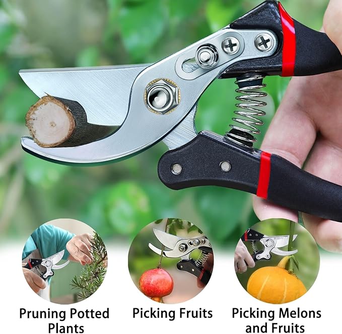 Kynup Pruning Shears for Gardening, Garden Shears Heavy Duty, Bonsai Cutters Shears Pruners, Hedge Clippers, Rose Trimmer Hand Clippers Gardening (Red Black)