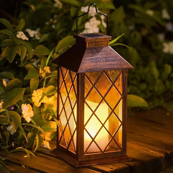TAKE ME 14" Solar Lanterns Outdoor Garden Hanging Lantern Waterproof LED Flickering Flameless Candle Mission Lights for Table,Outdoor,Party