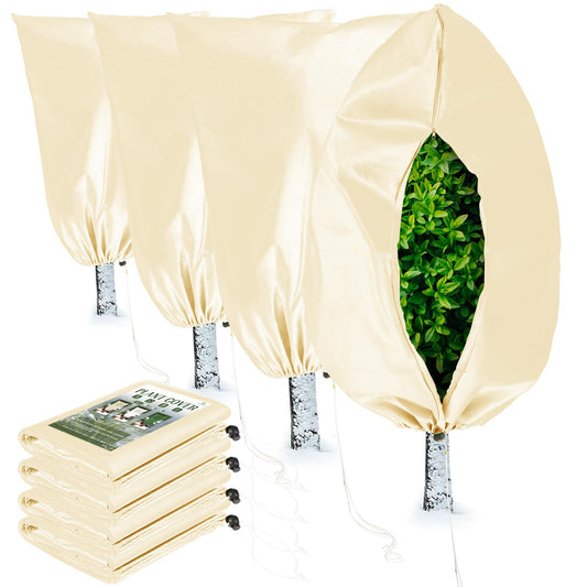 Homimp Plant Covers Freeze Protection, 4 Pack Frost Covers with Zipper Drawstring (31.5" x 47.3") Plant Protection Cover Bags for Outdoor Winter Frost Cold Weather Shrubs Trees Jacket Covers,Yellow