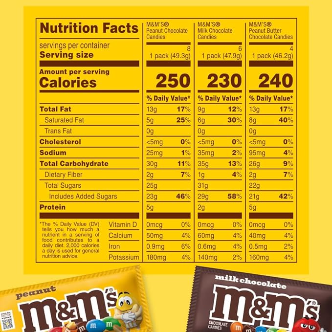 M&M'S Milk Chocolate Candy, Variety Pack, Full Size, Pack of 18 Bulk Candy Chocolate