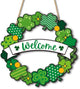 St. Patrick’s Day Decorations, Welcome Shamrock Door Sign, Clover Wooden Hanging Sign, St. Patrick’s Day Shamrock Wreath Door Hanger for Front Door Porch Wall Entryway