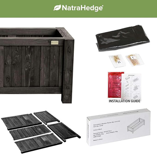 NatraHedge (44" Lx 15" W x 15" H (Black) Hampton Classic Wooden Planter Box Indoor and Outdoor Rectangular Garden Planter Use for Patio, Yard, Greenhouse, Vegatable, Flowers, and Herb