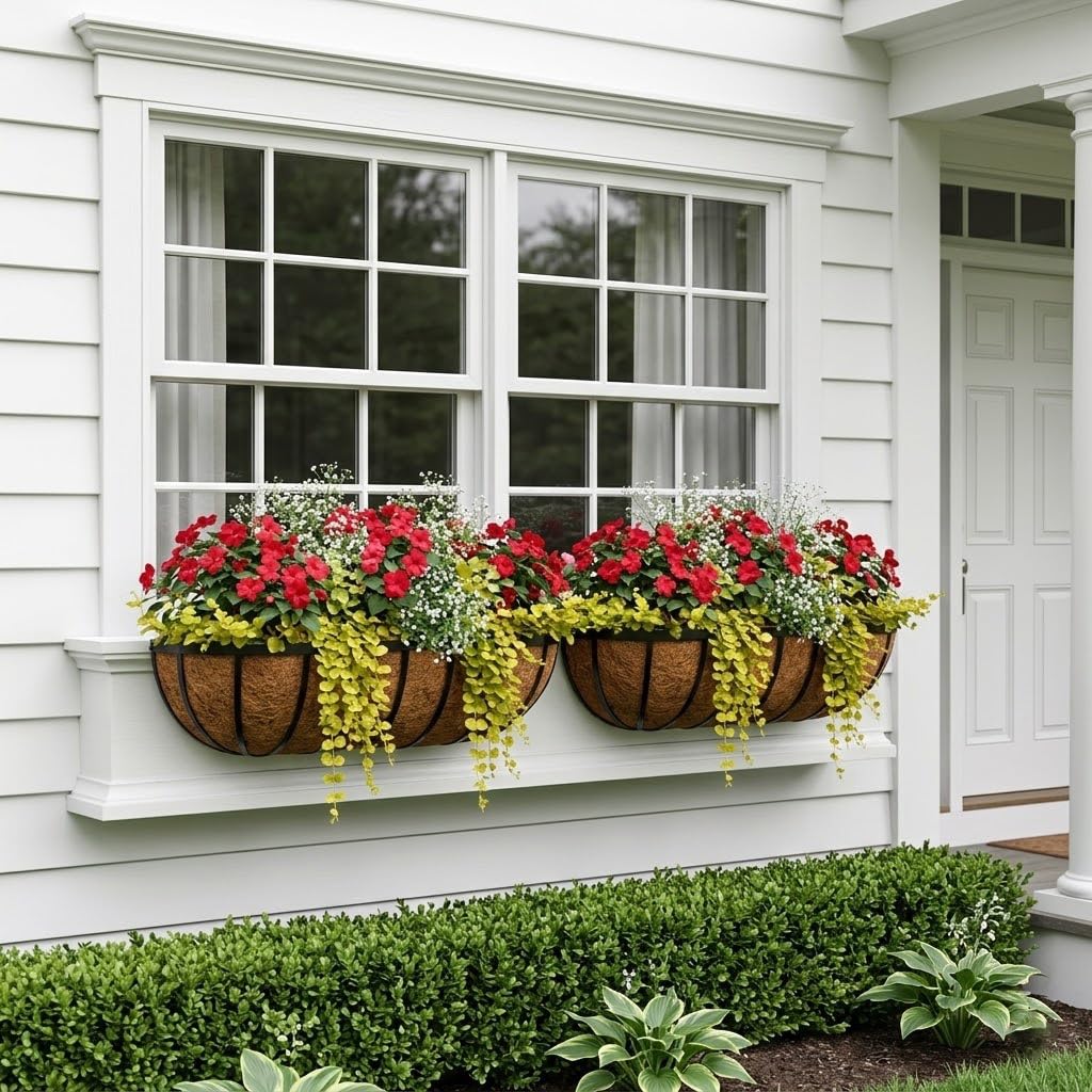 24 Inch Railing Planter Boxes with Coco Liner for Hanging Outdoor Plants