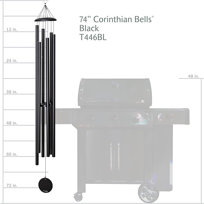 Corinthian Bells by Wind River - 74 inch Black Wind Chime for Patio, Backyard, Garden, and Outdoor Decor (Aluminum Chime) Made in The USA