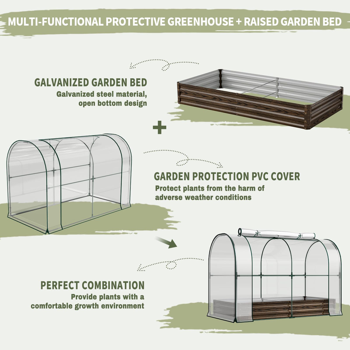 SUNYRISY Outdoor Galvanized Raised Garden Bed with Greenhouse