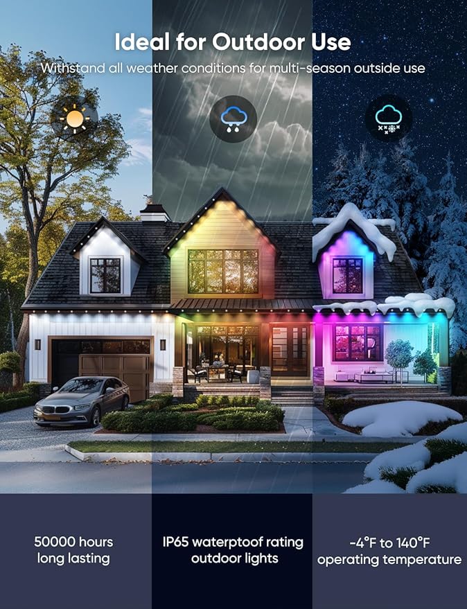 APPECK Permanent Outdoor Lights 100ft,RGBW Eaves Light with 72 LED Lights,111+ Scenes Modes Outdoor Lighting, Waterproof Permanent Light for Daily Holiday Decorations, Works with Alexa,White