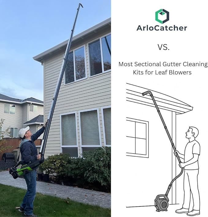 ArloCatcher 2-Story High Gutter Cleaning Kit for Kobalt 80V 630 CFM Leaf blowers, KHB 6380-06, KHB 25280-06, KHB 4080-06, Clean Two-Story Gutters from Ground, Extension Pole Not Included
