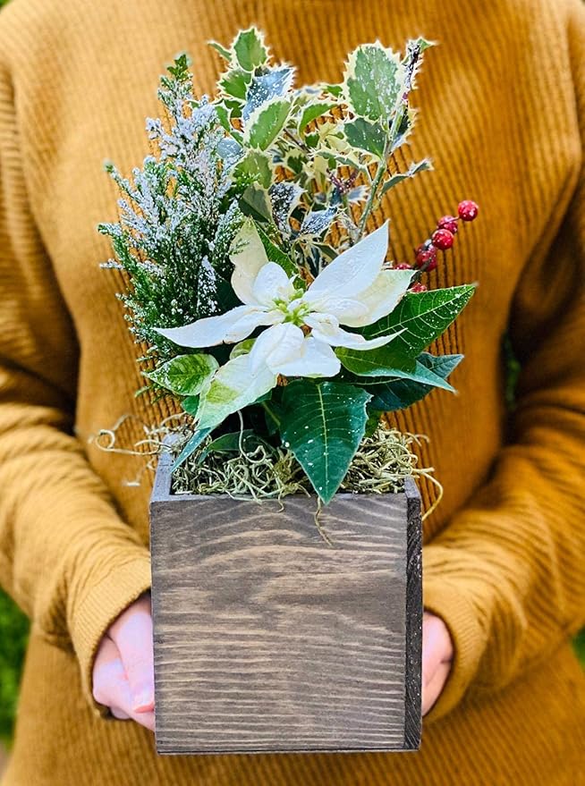 Wooden Planter Box, Rustic Barn Wood with Plastic Liner l Garden Decor l Restaurant and Wedding Decorations l Wedding Bouquets, Table Centerpiece (5x5 Set of 4, Natural)