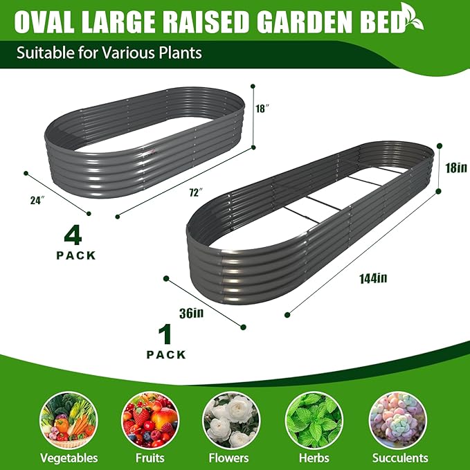 A ANLEOLIFE 5-Pack 6X2X1.5ft & 12X3X1.5ft Deep Root Galvanized Raised Garden Beds Outdoor for Planting Vegetables Flowers Herb, Quartz Grey