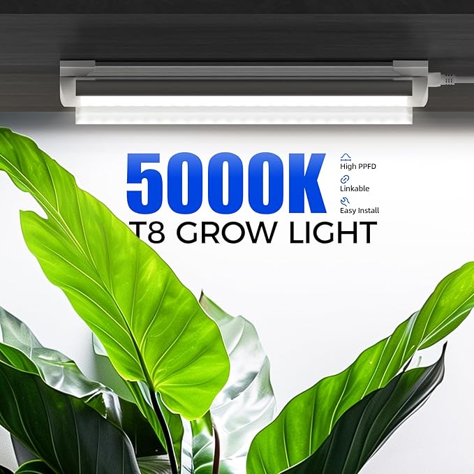 Barrina T8 Grow Lights for Indoor Plants, 5000K White Full Spectrum Grow Light Strip, 60W(4 x 15W), 1FT Plant Light for Greenhouse Indoor Growing, V-Shape with Reflector, Linkable, 4 Packs