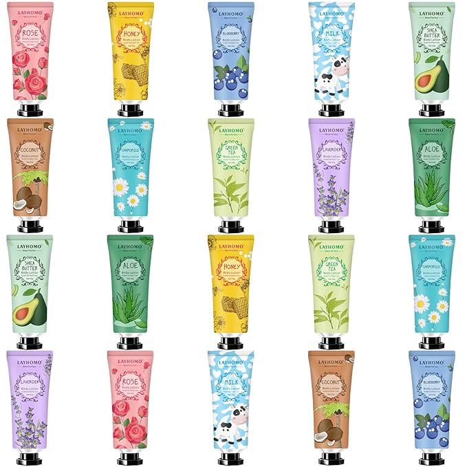 20 Pack Mini Body Lotion Gift Bulk for Dry Skin,Travel Size Small Body Cream With Shea Butter Natural Fragrance Moisturizing Body Lotion for Women Men,Valentines Day Gifts for Her Thank You Gift
