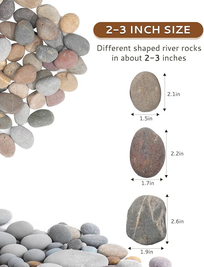 FAHAXIKI Natural River Rocks-20 lbs of Pebbles and River Stones,2-3 Inch Plant Rocks for Landscaping,Garden Paving,Crafting,Walkways,and Outdoor Decorative Stone,Mexican Beach River Rocks