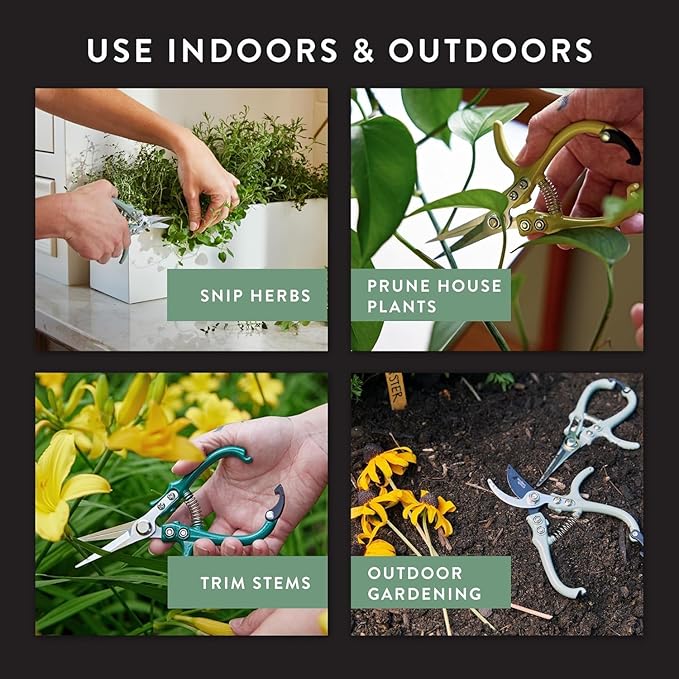 Modern Sprout Pruning Shears - Herb Snipping Scissors- Lightweight Gardening Tools W/Easy Lock - Flower Cutter Garden Shears - Carbon Steel Blade + Plastic-Free Reusable Holster (Multicolor, 12 Pcs)