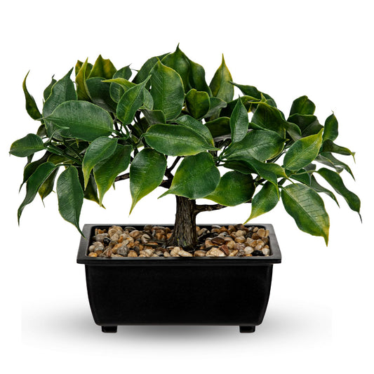 Small Fake Bonsai Tree Artificial Ficus Plant Zen for Shelf Desk Decor