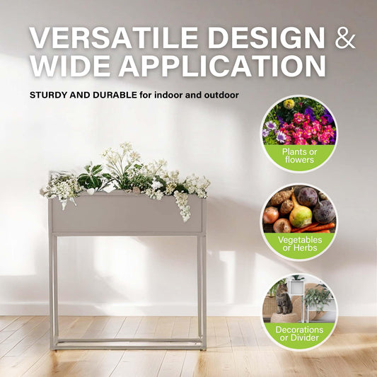 Cocoyard Elevated Metal Planter Boxes - 28 Inch Durable Raised Garden Bed with Legs for Herbs and Flowers - Perfect for Outdoor Plants, Patio, Balcony & Sunroom (Sand, 28" H - 2 Pack)