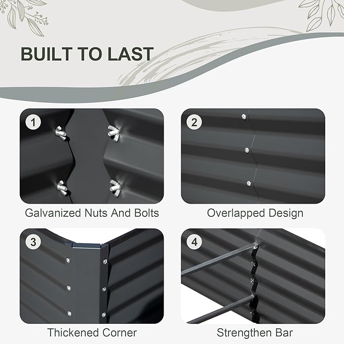 Domi Galvanized Raised Garden Bed, 8x4x1Ft Thickening Metal Planter Box for Vegetables Bottomless for Backyard Outdoor, 1" Deep w/ 228 Gallon Capacity - Dark Gray