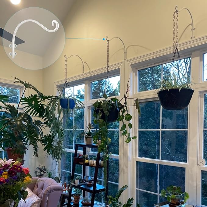 Maosen 12 Inch Plant Hangers Outdoor 2 Pack White, Heavy Duty Plant Hanging Bracket Hook for Flowers Baskets Planter Pots Bird Feeder Lanterns Wind Chimes Outdoor Indoor