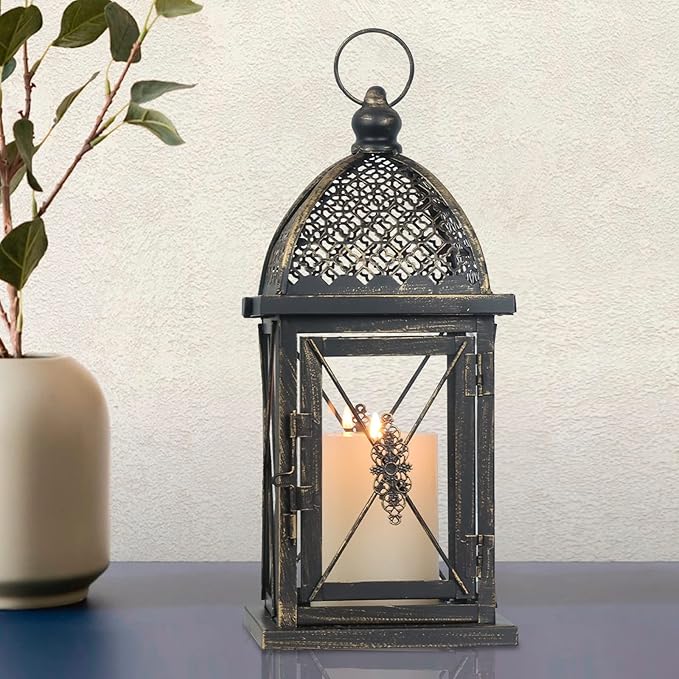 NEEDOMO 14.4" Outdoor Lantern, Large Vintage Lanters Decorative Indoor with Clear Glass, Metal Candle Lantern Decor for Home, Table, Patio, Front Porch, Rustic Farmhouse Wedding Shelf