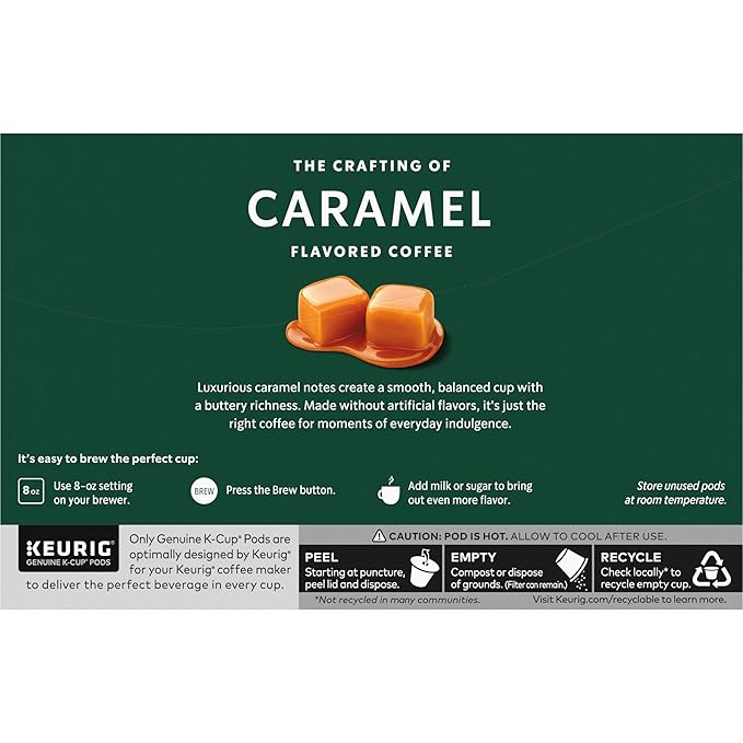 Starbucks K-Cup Coffee Pods, Flavored Hot or Iced Coffee, Caramel, 60 Keurig Pods