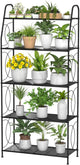 5 Tier Plant Stand Indoor Outdoor, Heavy Duty Plant Shelf, Metal Mesh Tall Plant Stands Holder Rack for Living Room Balcony and Garden, Black