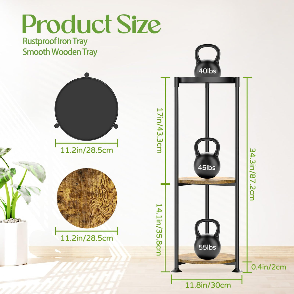 iDavosic.ly 3 Tier Corner Metal Plant Stand Indoor, 34 In Tall, Black Brown